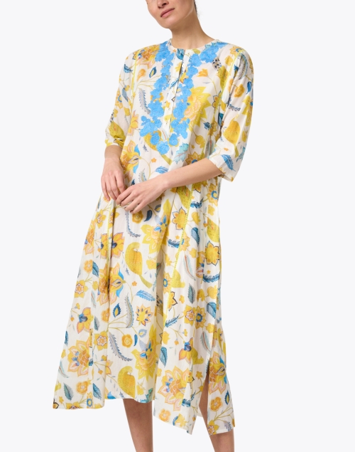 Front image - Ro's Garden - Yellow Floral Embroidered Tunic Dress