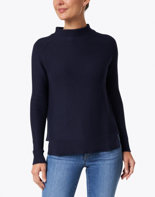 Front image - Kinross - Navy Cotton Garter Stitch Sweater