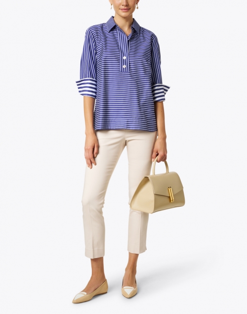 Hinson Wu - Aileen Marine Blue and White Striped Cotton Shirt