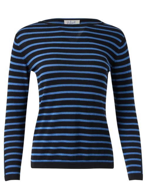 Product image - Blue - Black and Blue Striped Pima Cotton Boatneck Sweater