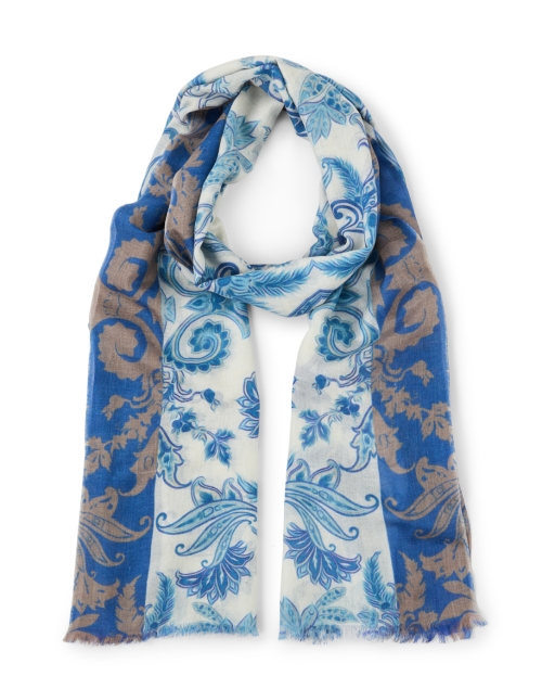 Product image - Kinross - Blue Paisley Print Silk Cashmere Scarf