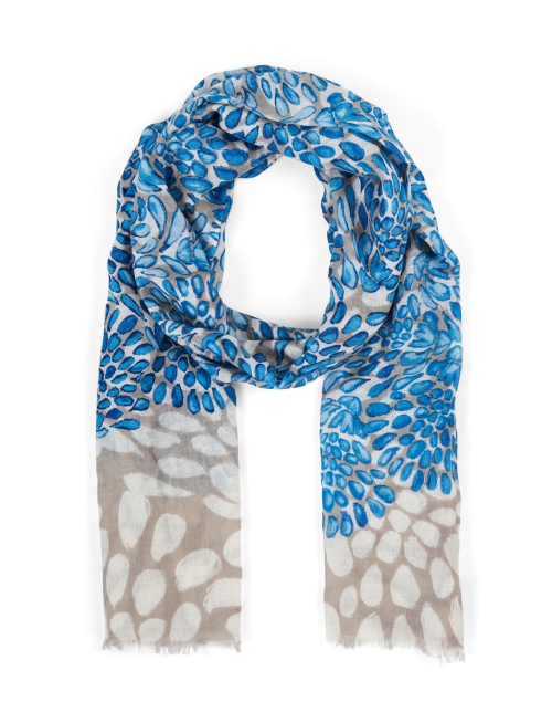 Product image - Kinross - Blue and Beige Print Silk Cashmere Scarf