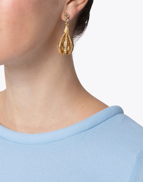 Oscar de la Renta - Gold Pale Encrusted Open Circle Drop Earrings 