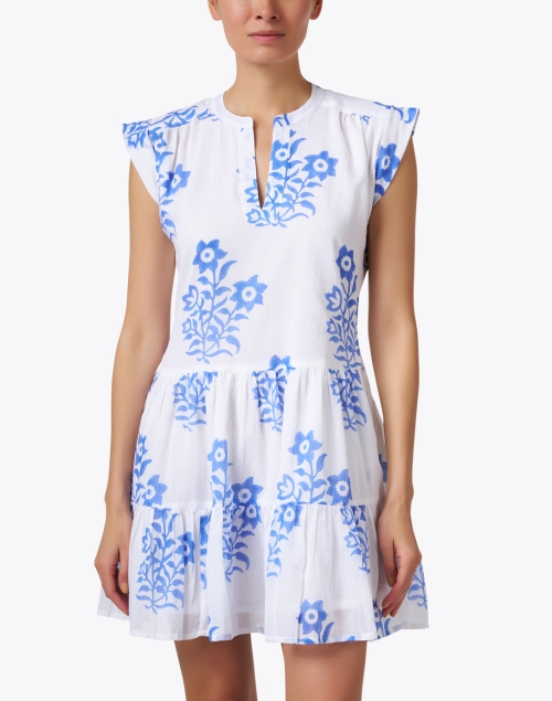 Front image - Oliphant - White and Blue Print Cotton Dress