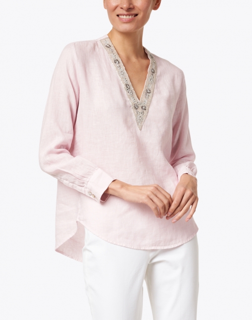 Front image - 120% Lino - Soft Pink Linen Embellished Shirt