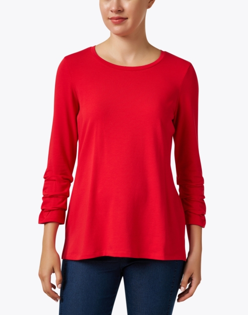 Front image - E.L.I. - Red Pima Cotton Ruched Sleeve Tee