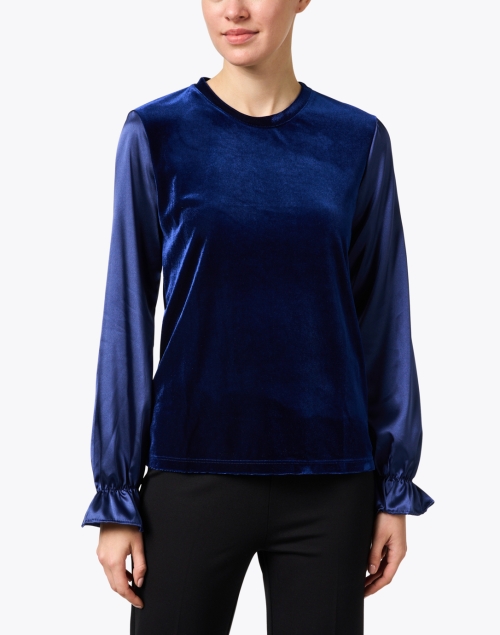 Front image - Southcott - Passion Navy Velvet and Charmeuse Top