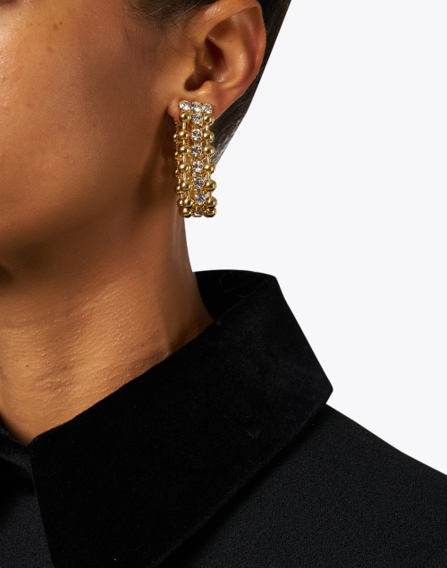Gold and Crystal Drop Clip Hoop Earrings