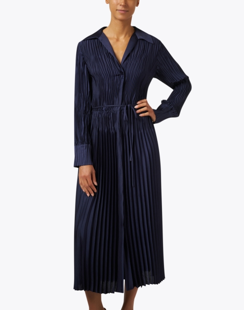 Front image - Vince - Navy Pleated Shirt Dress