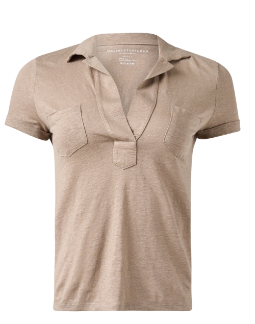 Product image - Majestic Filatures - Beige Stretch Linen Polo Top
