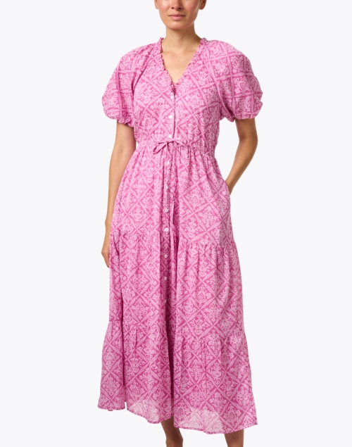 Front image - Banjanan - Poppy Pink Print Cotton Dress