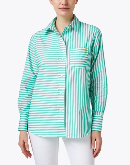 Front image - Ines de la Fressange - Maureen Green and White Striped Shirt
