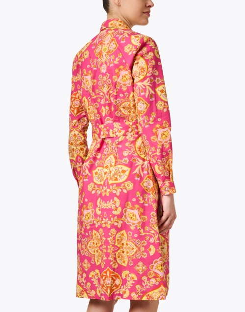Back image - Caliban - Pink and Yellow Paisley Belted Shirt Dress 