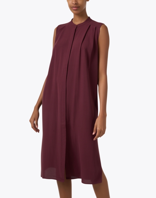 Front image - Eileen Fisher - Burgundy Silk Pleated Dress