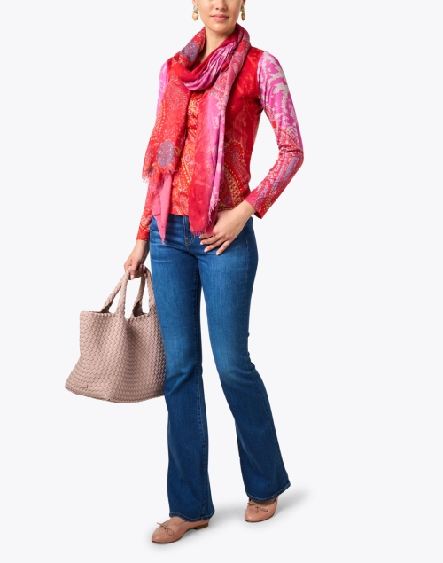 Red and Pink Paisley Print Cashmere Silk Sweater
