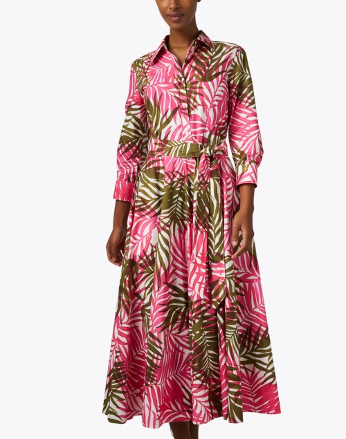 Front image - Sara Roka - Taban Pink Fern Print Cotton Dress