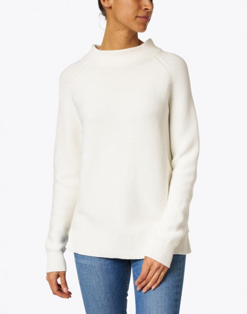 Front image - Kinross - White Cotton Garter Stitch Sweater