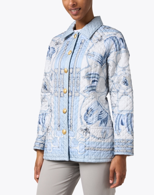 Front image - Rani Arabella - Blue Stirrup Printed Silk Quilted Jacket 