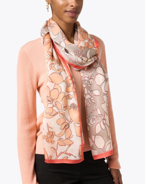 Peach Floral Print Silk Scarf