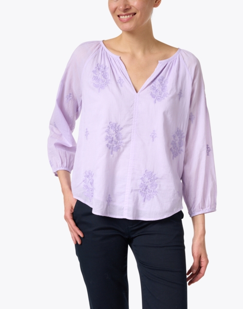 Front image - Roller Rabbit - Malm Lavender Embroidered Top