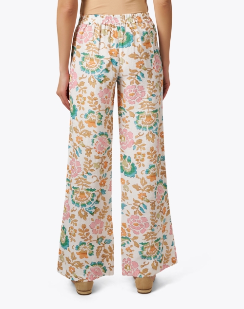 Back image - 120% Lino - Pastel Floral Print Wide Leg Linen Pant