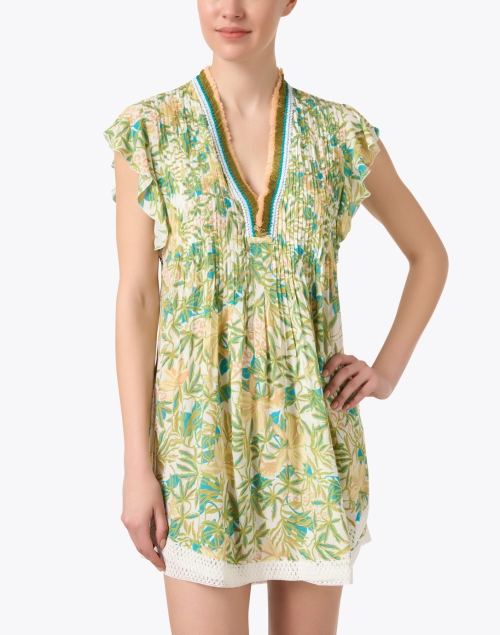 Front image - Poupette St Barth - Sasha Yellow and Green Floral Mini Dress