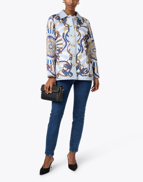 Firenze Blue Printed Silk Quilted Jacket 