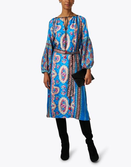 Zafra Blue Print Silk Dress