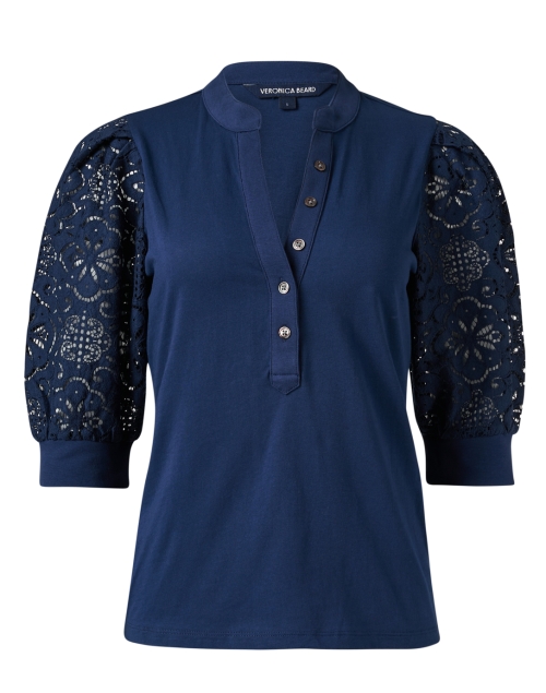 Product image - Veronica Beard - Coralee Navy Lace Puff Sleeve Top