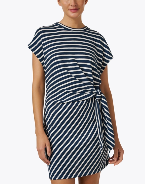 Front image - Apiece Apart - Nina Navy and Cream Stripe Cotton Dress