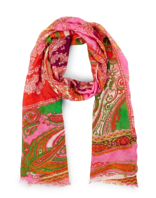 Product image - Pashma - Red Pink and Green Paisley Print Cashmere Silk Scarf