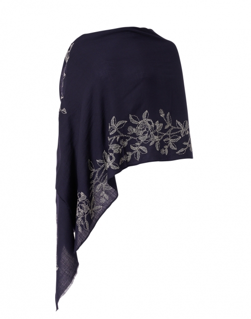 Product image - Janavi - Navy and Silver Floral Embroidered Wool Scarf