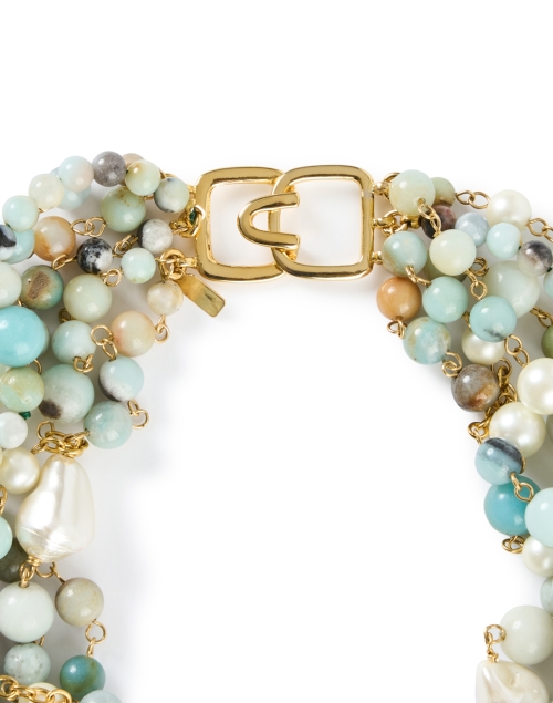 Back image - Kenneth Jay Lane - Gold, Amazonite, and Pearl Multi Strand Necklace