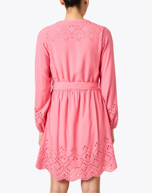 Back image - Ecru - Moss Pink Embroidered Shirt Dress 