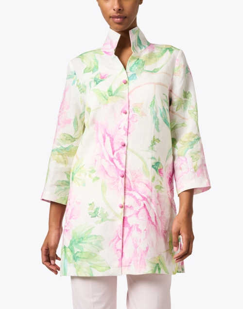 Front image - Connie Roberson - Rita Pink and Green Floral Linen Jacket