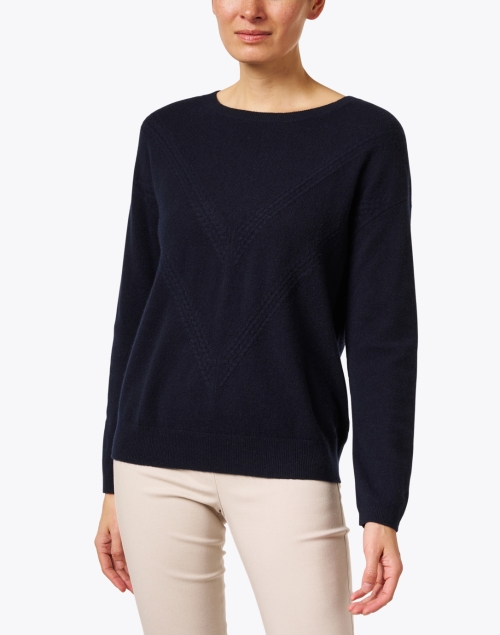 Front image - Repeat Cashmere - Navy Chevron Cashmere Sweater