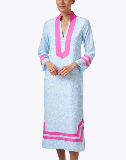 Front image - Sail to Sable - Blue and Pink Silk Blend Tunic Dress