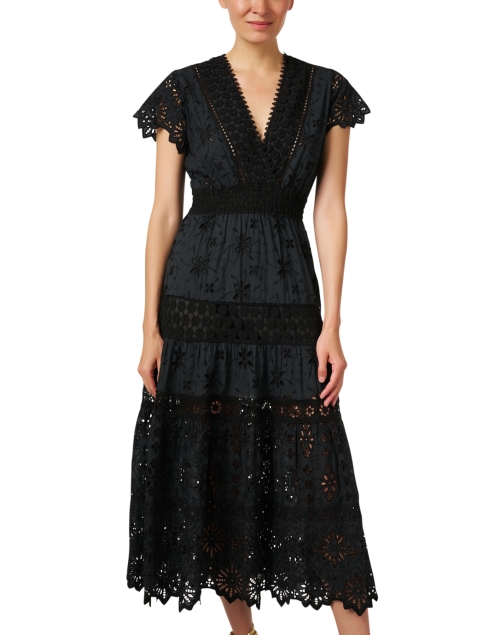 Front image - Temptation Positano - Black Embroidered Cotton Eyelet Dress