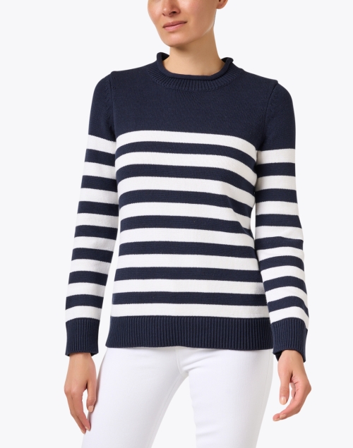 Front image - Sail to Sable - Navy and White Striped Sweater