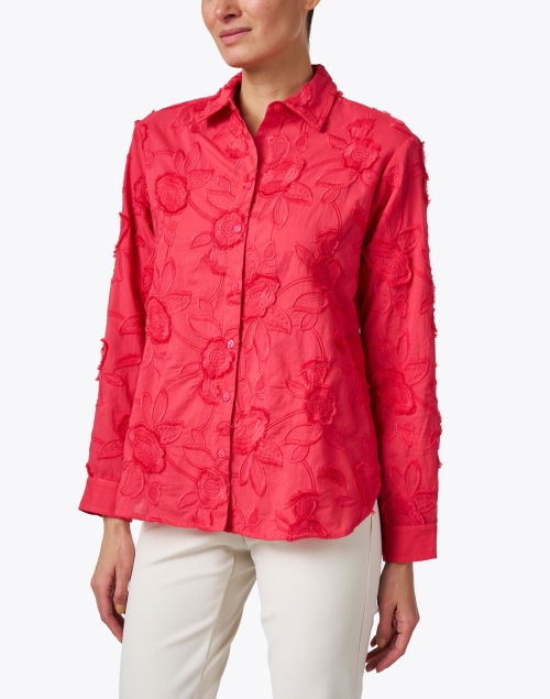 Front image - Hinson Wu - Margot Coral Embroidered Floral Cotton Blouse