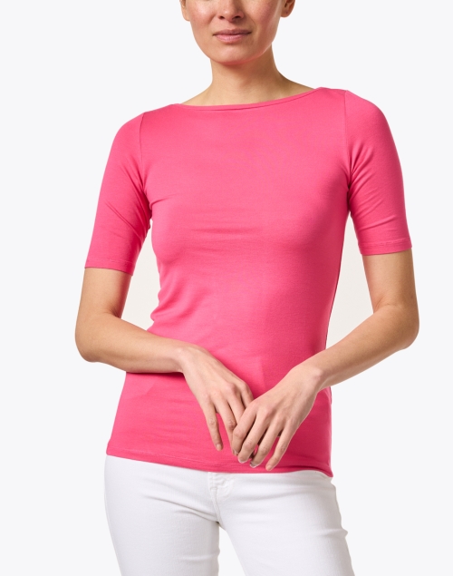 Front image - Majestic Filatures - Pink Soft Touch Elbow Sleeve Top