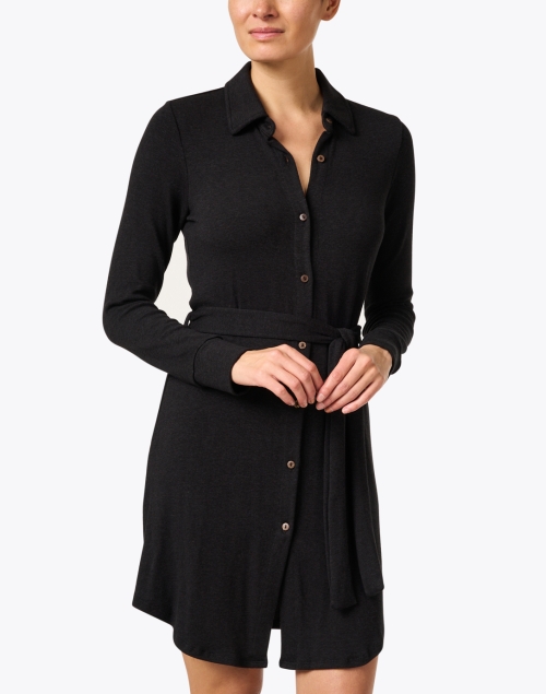 Front image - Southcott - Sydney Black Cotton Belted Sweater Dress