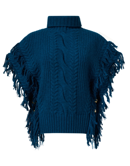Product image - St. John - Teal Fringe Wool Poncho