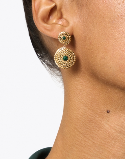 Green Stone Gold Drop Earrings