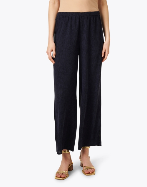Front image - Eileen Fisher - Navy Plisse Straight Ankle Pant