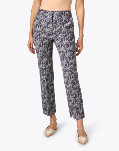 Front image - Peserico - Navy Jacquard Cotton Stretch Pant