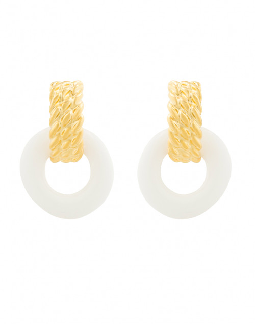 Product image - Kenneth Jay Lane - White Enamel Gold Doorknocker Clip Earrings
