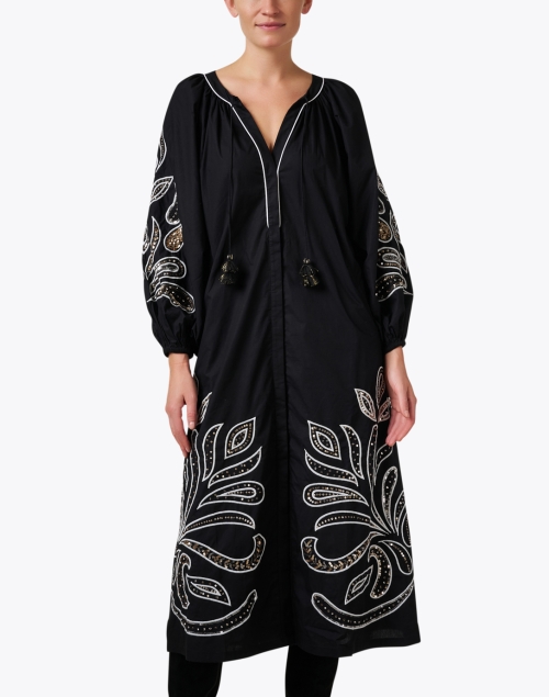 Front image - Figue - Kali Black and White Embroidered Cotton Dress