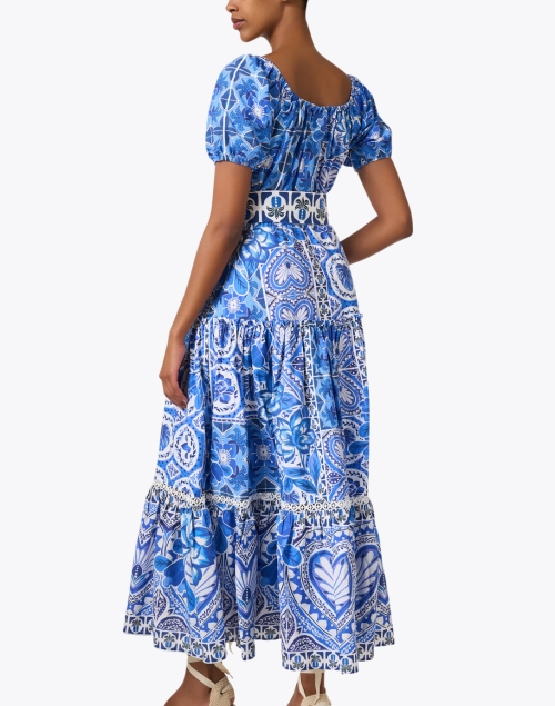 Back image - Farm Rio - Blue and White Tile Print Cotton Dress