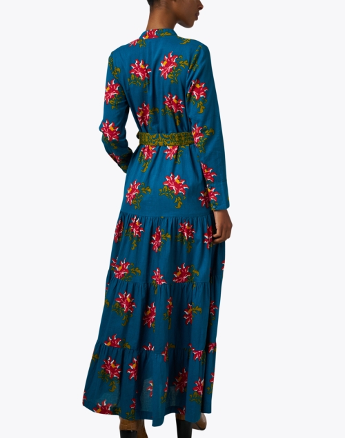Back image - Lisa Corti - Tulsi Teal Rose Print Cotton Dress